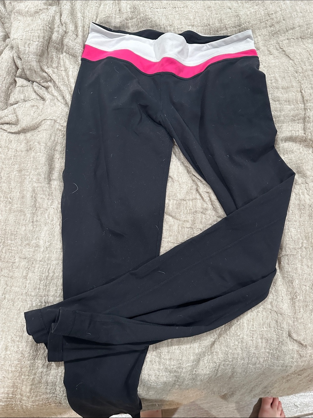 Lululemon Black Leggings with Pink and Cream Waistband